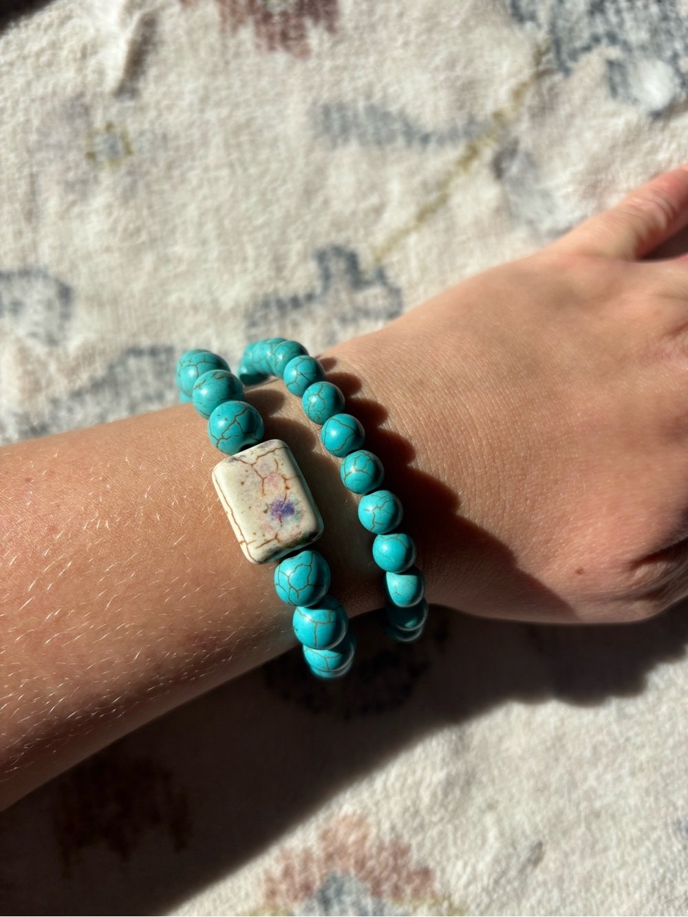 Turquoise Beaded Stretch Bracelet Set with Stone Accent